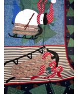 Fabric Hoffman Panel &quot;Snowman on Sled&quot; Dark Country Colors Green Blue Ma... - $4.22 CAD