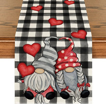 Watercolor Buffalo Plaid Hearts Gnomes Love Valentines Day Table Runner, 13x108 - £7.52 GBP