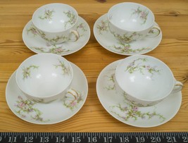 Set of 4 Theodore Haviland Limoges France Tea Cups &amp; Saucers Floral w/ G... - £115.59 GBP