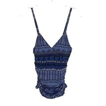 NWOT Womens Size 6 Garnet Hill Blue Mosaic Ruched Surplice Tankini Top - £19.21 GBP
