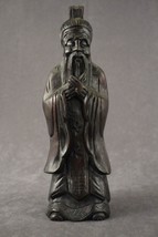 Vintage Asian Art Wood Carving Chinese Scholar in Formal Robes 11.75&quot; Tall - £35.46 GBP