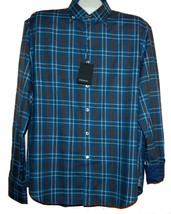 Bugatchi Men&#39;s Blue MidNight Plaids Cotton Button Up Shirt Size XL - £72.88 GBP