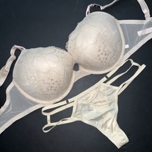 Nwt Victoria&#39;s Secret 34DDD Conjunto Sujetador S Tiras Tanga Encaje Crema Carne - £49.83 GBP