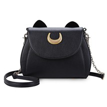 Sailor moon shoulder bag ladies pu leather handbag black luna cat shape chain crossbody thumb200