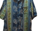 Van Heusen washable linen men&#39;s button front shirt blue green tropical X... - $15.58