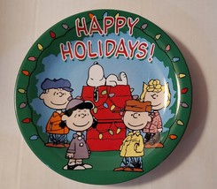 Peanuts Snoopy HAPPY HOLIDAYS ceramic plate 9&quot; dia Galerie Never used ! - $18.99
