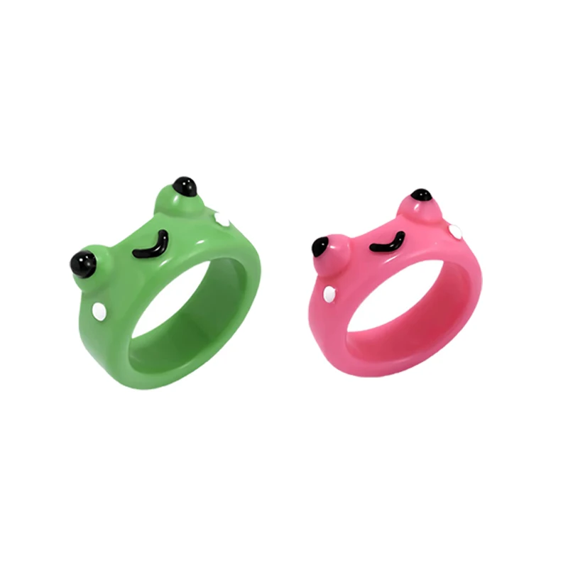 2Pcs Cute Frog Rings For Lover Polymer Clay Resin Acrylic Rings for Women Girls  - £11.73 GBP