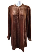 Eileen Fisher Velvet Mandarin Collar Long Shirt Size ??Medium?? Brown Tunic - £41.13 GBP