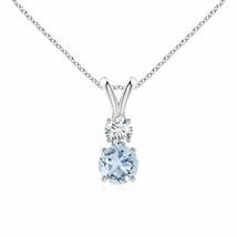 Authenticity Guarantee 
Round Aquamarine and Diamond Two Stone Pendant in 14K... - £416.37 GBP
