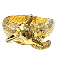 Vintage Gold Plated Castlecliff  Fox Clasp Hinged Bracelet Animal Jewelry - $177.31