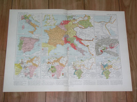 1925 Vintage Historical Map Of Europe During Napoleon Wars France Pologne Russia - £22.46 GBP