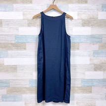 J Jill Love Linen Tank Dress Navy Blue Sleeveless Midi Casual Womens Medium - $98.00