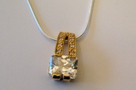 Cubic Zirconia Gold Tone Pendant,  925 Silver Chain 18&quot; - £7.96 GBP