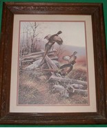 VTG MAROON HOME INTERIOR ART SILENT BUCK DEER PICTURE PHEASANT FLIGHT LO... - $51.80