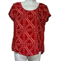 Peter Dunham Lucky Brand Red Silk short sleeve boho Top blouse Size M - £14.78 GBP