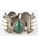 Vtg Mexican Silver Green/White (Jade/Quartz) Gemstone Cuff Bracelet 7&quot; 1... - $7,172.04 MXN