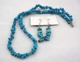 Gemstone Arizona Turquoise Chips Necklace/Choker Earring Set 16&quot; - £11.84 GBP