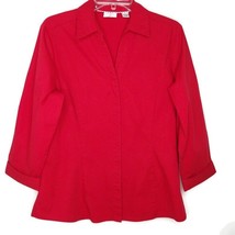 Riders By Lee Womens Blouse Size Large Hidden Button Front 3/4 Sleeve Solid Red - £10.24 GBP