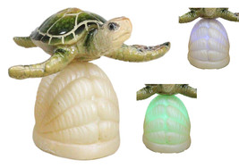 Ocean Marine Green Giant Sea Turtle Swimming Over LED Light Clam Shell Figurine - £14.37 GBP