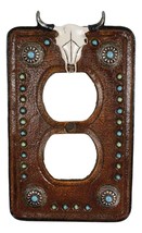 Set of 2 Western Cow Skull Turquoise Concho Wall Double Receptacle Switc... - $24.99
