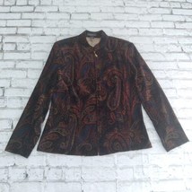 Elementz Jacket Womens Medium Brown Paisley Full Zip Shoulder Pads Stretch Boho - £19.27 GBP