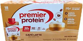 Premier 30g Plus High Protein Shake Cafe Latte 18 Ct x 11 Fl Oz 10/26 EX... - $50.96