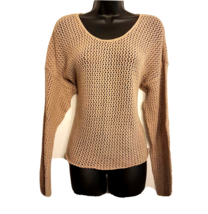 Rave Up Open Knit Sweater size Large Beige Cotton Blend Boxy Style Cover Up - £15.76 GBP