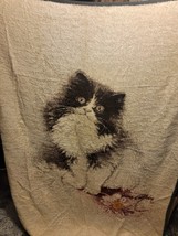 Biederlack Blanket Kitten With Flower Vintage Brown Made In Usa 58x76 Reversable - £63.79 GBP