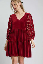 Umgee Dotted Lace Sleeve Tiered Velvet Mini Dress - $64.04