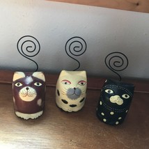 Lot of 3 Black Cream &amp; Brown Painted Wood Chubby Kitty Cat Place Recipe Holders  - £11.77 GBP