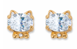 Oval Cut Cz Cat Stud Gp Earrings 14K Gold Sterling Silver - £80.41 GBP