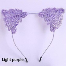 Women&#39;s Girl Light Purple Polyester Headband Cute Lace Cat Ear Halloween... - £3.36 GBP