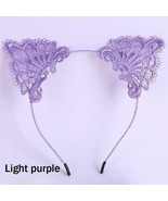 Women&#39;s Girl Light Purple Polyester Headband Cute Lace Cat Ear Halloween... - £3.38 GBP