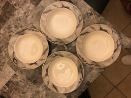 SET OF 4 MIKASA TRAVERTINE MARBLE GRAY RIMMED SOUP BOWLS L2106 - $16.82