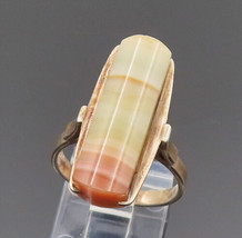 EAST EUROPE 925 Silver - Vintage Minimalist Rectangular Agate Ring Sz 7- RG26309 - $73.29