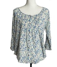 Sonoma Top Button Down Peasant Shirt Blouse Size M Floral Bird Print Ple... - £10.24 GBP