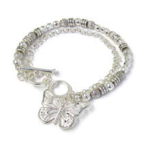 Butterfly Beaded Double Chain Toggle Bracelet Silver - £11.13 GBP