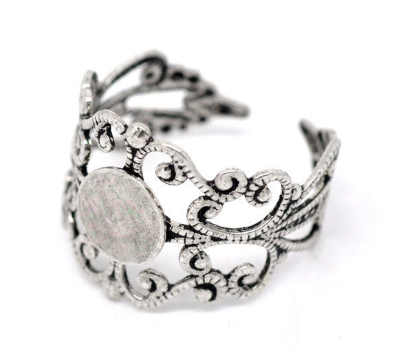 2 Ring Blanks Blank Rings Silver Ring Blanks Adjustable Rings Filigree R... - $3.45