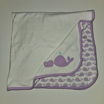 GYMBOREE Purple White Whale Baby Blanket Lovey 100% Cotton - £31.61 GBP