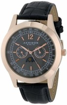 NEW Akribos XXIV AK666XRG Mens Retro Multifunction Black Leather Rose Gold Watch - £55.35 GBP