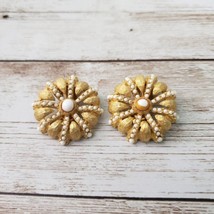 Vintage Clip On Earrings Large Gold Tone &amp; White Statement Earrings - £11.79 GBP