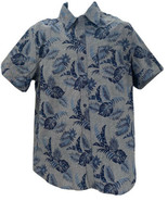 Lee Men&#39;s Shirt Tropical Leaves Blue Stretchy Button up Short Sleeves Co... - £21.11 GBP