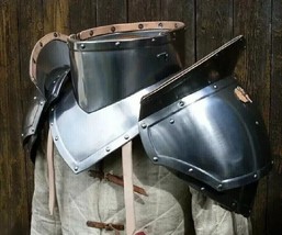 Medieval 18GA Gothic Steel Pair Of Pauldrons With Gorget Shoulder Armor Set Larp - £143.05 GBP