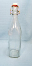 Decanter Bottle Clear Glass Wire Metal Latch Stopper Empty 12&quot; Tall - $28.71