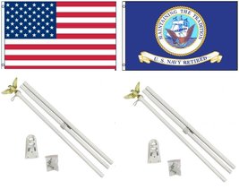 Flag New 3&#39;x5&#39; Navy Retired &amp; Embroidered American 2 Pole Kits - £34.65 GBP