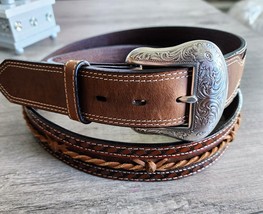 Twisted X Western Cowboy Ranger Tooled Leather Belt Barbed Wire Center Size 46 - £26.80 GBP