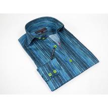 Men's Axxess Turkey Shirt 100% Egyptian Cotton High Collar 224-21 Teal Fancy image 2