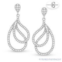 Cubic Zirconia CZ Crystal Micro-Pave 925 Sterling Silver Dangling Petal Earrings - £48.11 GBP