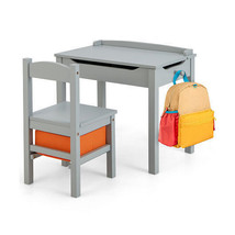 Wood Activity Kids Table and Chair Set with Storage Space-Gray - Color: Gray - $124.74