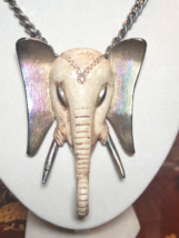 Vintage Unsigned L. RAZZA 3D Elephant Head Pendant Large Statement Necklace - £96.35 GBP